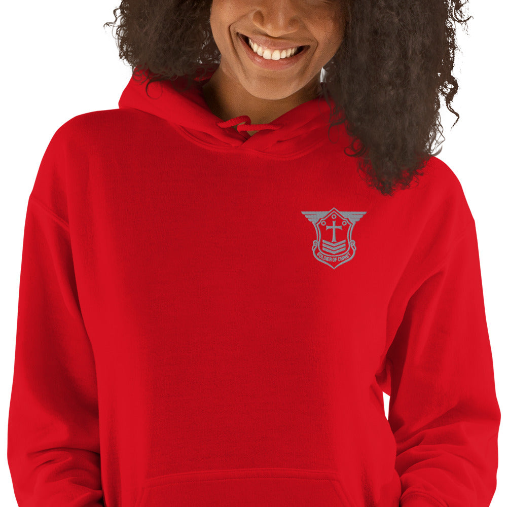 Unisex Hoodie with Grey Embroidered Soldier of Christ Emblem