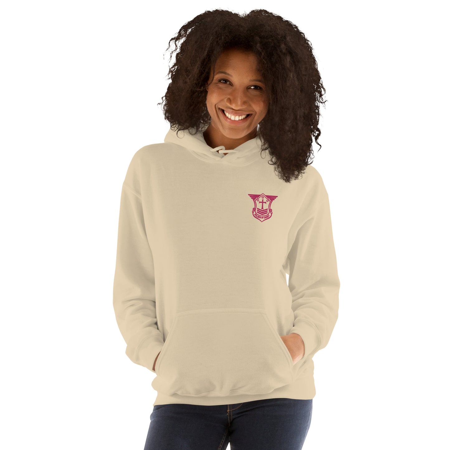 Unisex Hoodie with Flamingo Embroidered Soldier of Christ Emblem