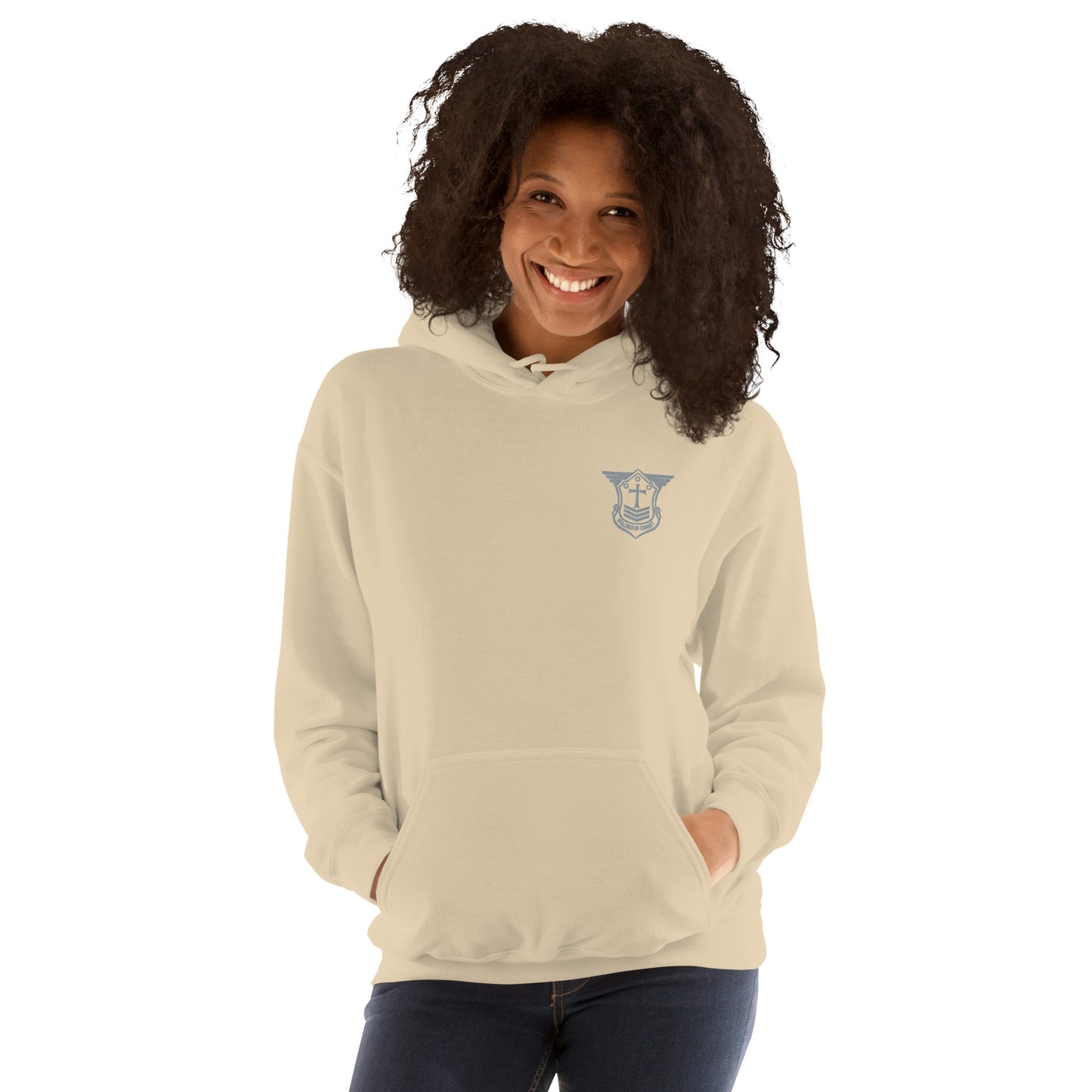 Unisex Hoodie with Grey Embroidered Soldier of Christ Emblem