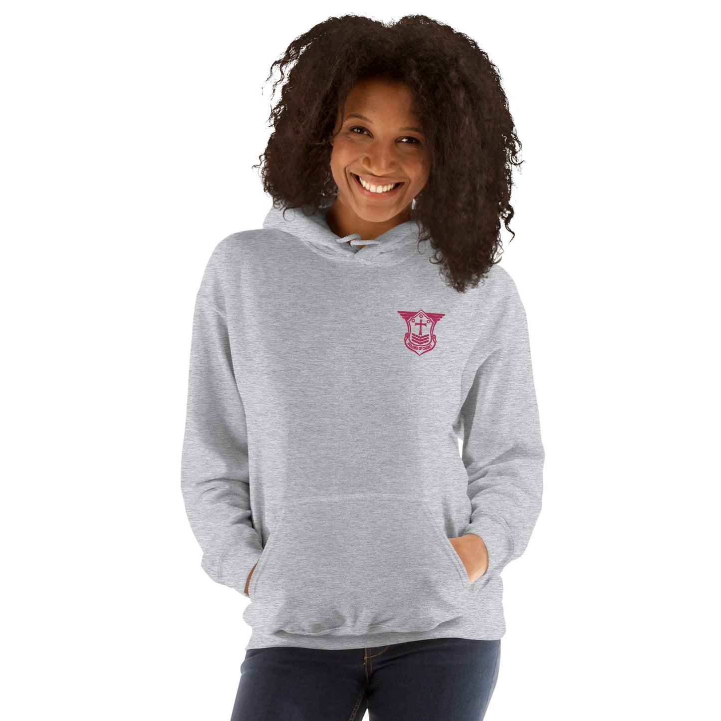 Unisex Hoodie with Flamingo Embroidered Soldier of Christ Emblem