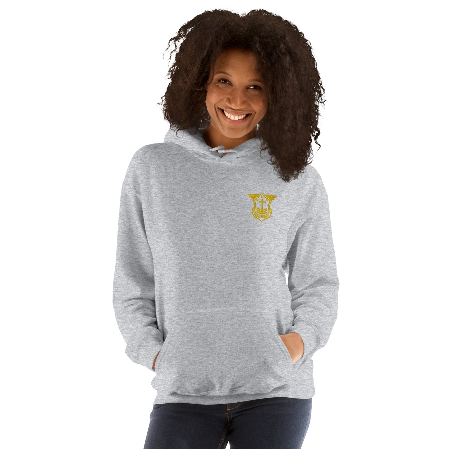 Unisex Hoodie with Gold Embroidered Soldier of Christ Emblem