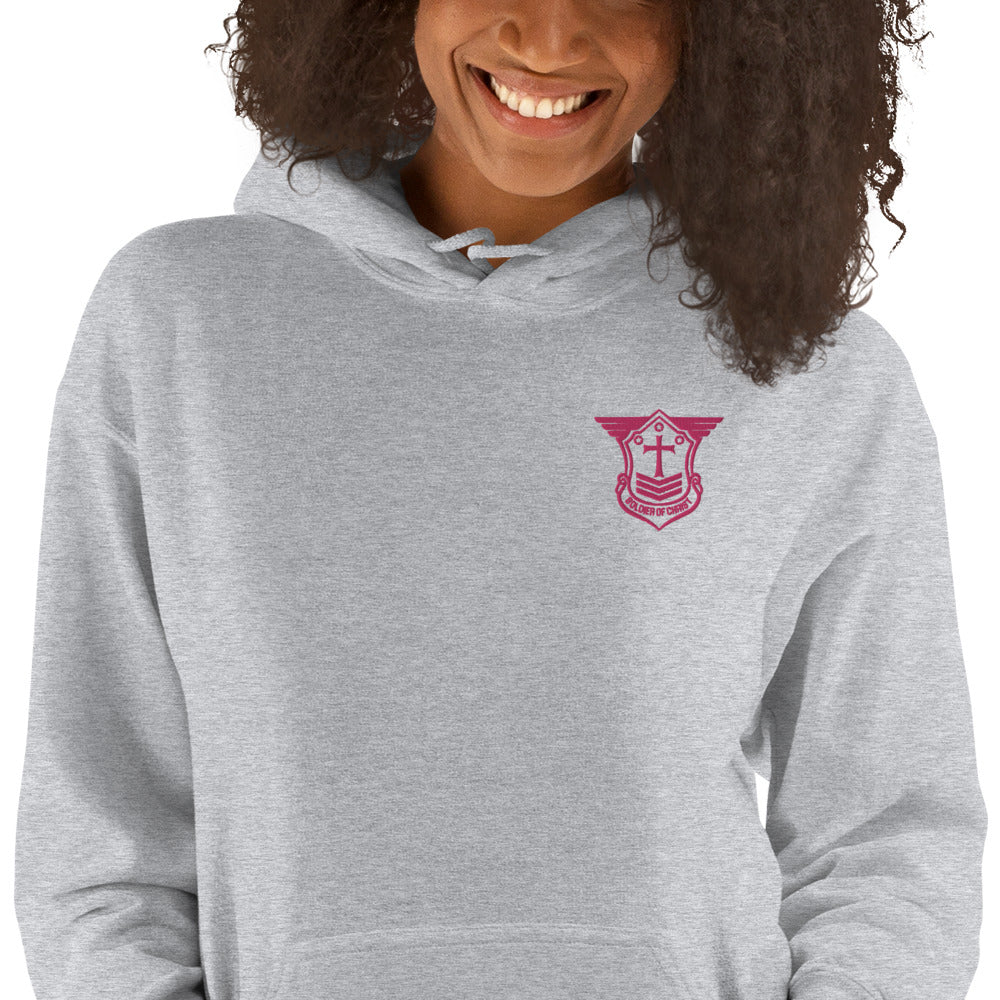 Unisex Hoodie with Flamingo Embroidered Soldier of Christ Emblem