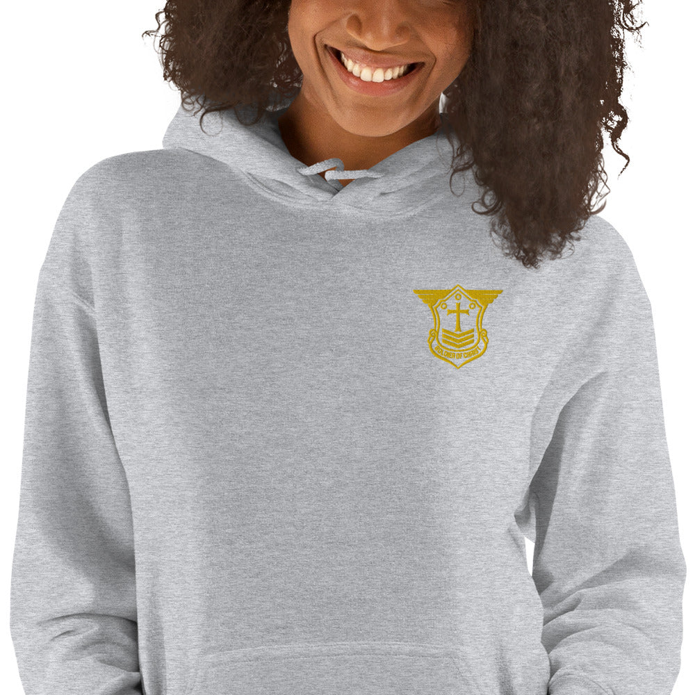 Unisex Hoodie with Gold Embroidered Soldier of Christ Emblem