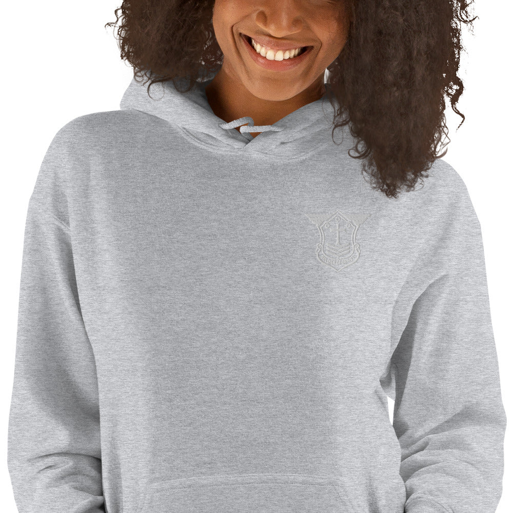 Unisex Hoodie with White Embroidered Soldier of Christ Emblem