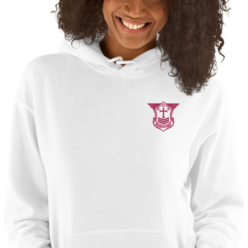 Unisex Hoodie with Flamingo Embroidered Soldier of Christ Emblem