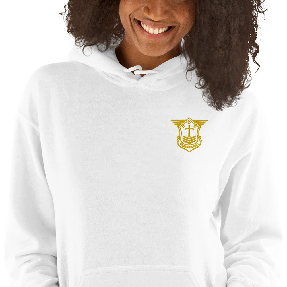 Unisex Hoodie with Gold Embroidered Soldier of Christ Emblem