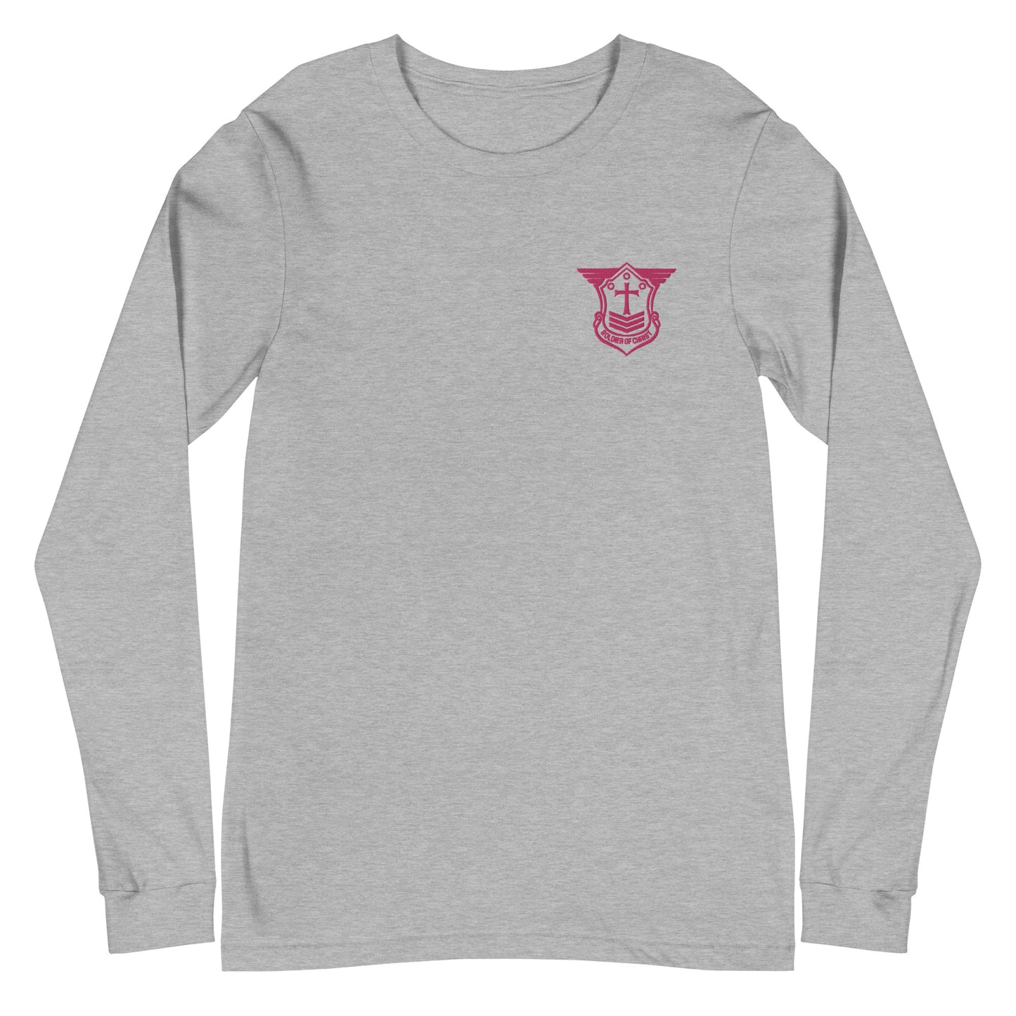 Unisex Long Sleeve T-Shirt with Flamingo Embroidered Soldier of Christ Emblem