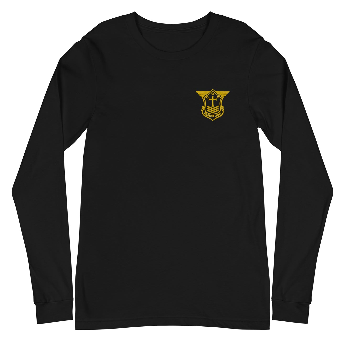 Unisex Long Sleeve T-Shirt with Gold Embroidered Soldier of Christ Emblem