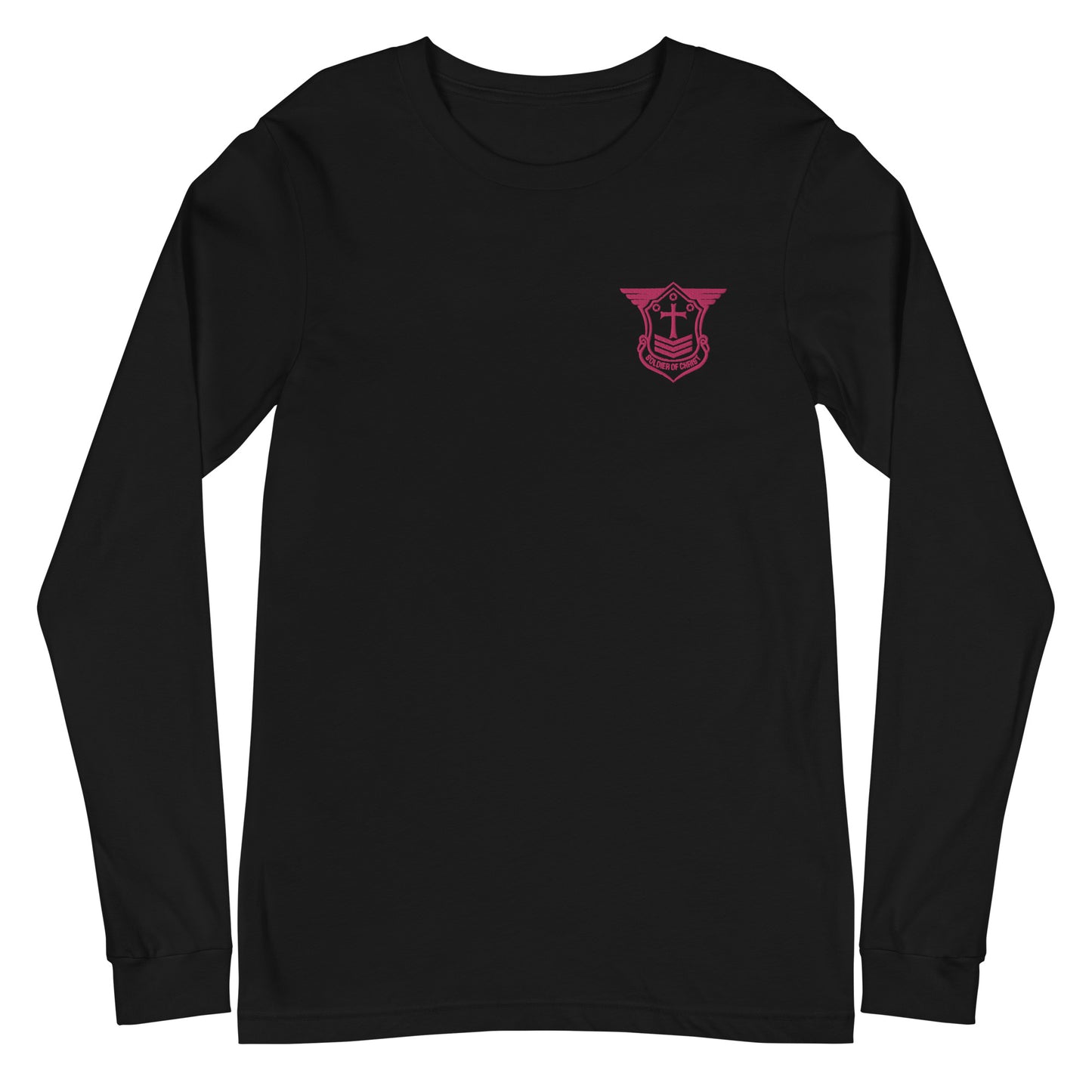 Unisex Long Sleeve T-Shirt with Flamingo Embroidered Soldier of Christ Emblem