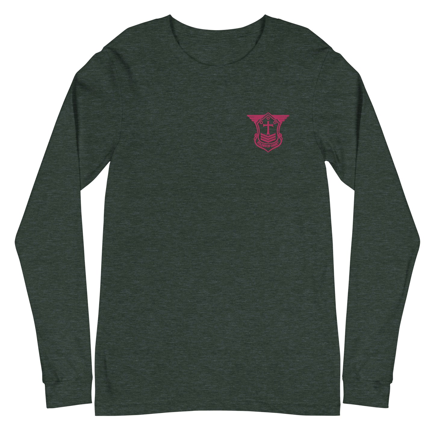 Unisex Long Sleeve T-Shirt with Flamingo Embroidered Soldier of Christ Emblem