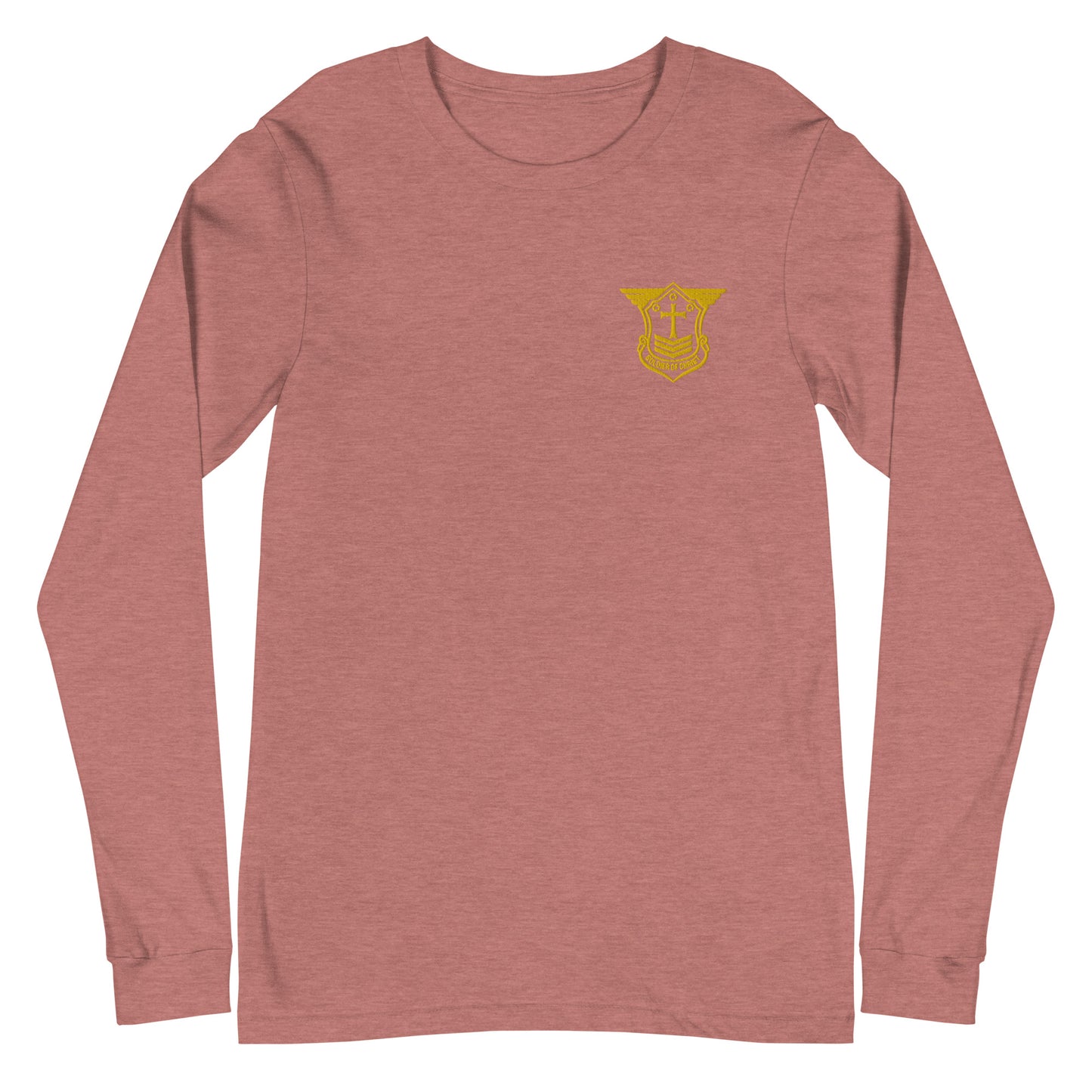 Unisex Long Sleeve T-Shirt with Gold Embroidered Soldier of Christ Emblem