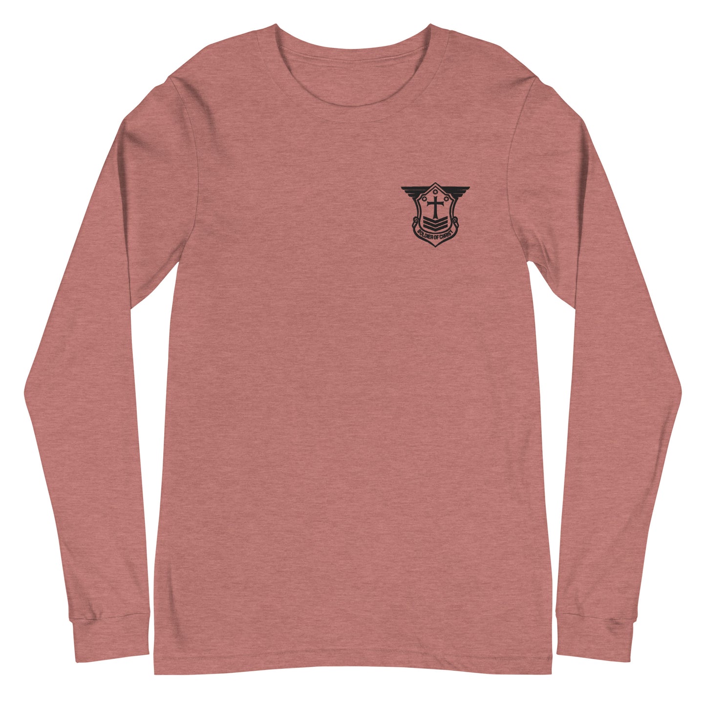 Unisex Long Sleeve T-Shirt with Black Embroidered Soldier of Christ Emblem