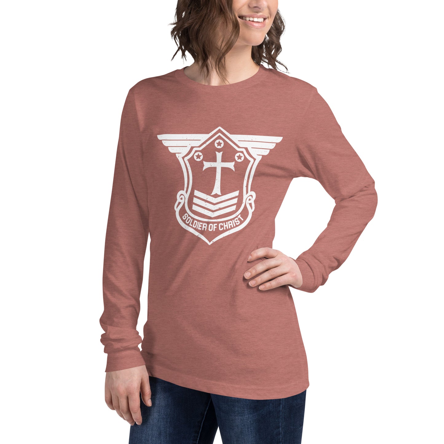 Unisex Long Sleeve T-Shirt with White Soldier of Christ Emblem Front