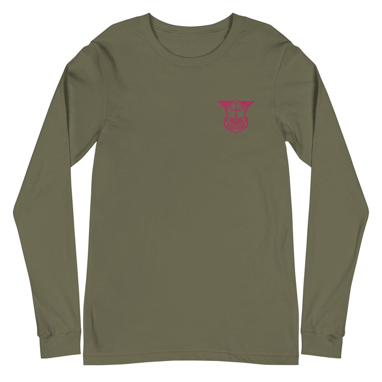 Unisex Long Sleeve T-Shirt with Flamingo Embroidered Soldier of Christ Emblem