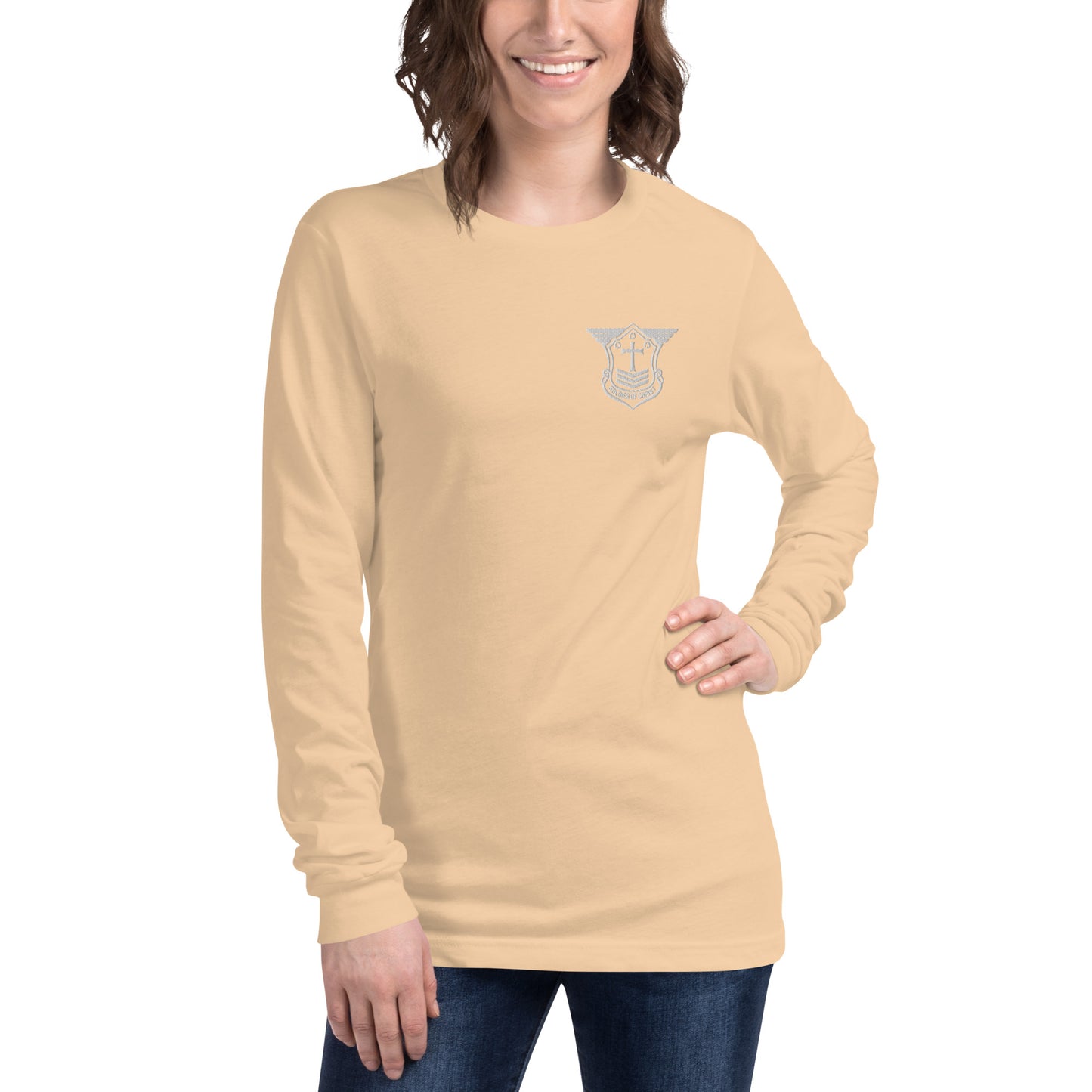 Unisex Long Sleeve T-Shirt with White Embroidered Soldier of Christ Emblem