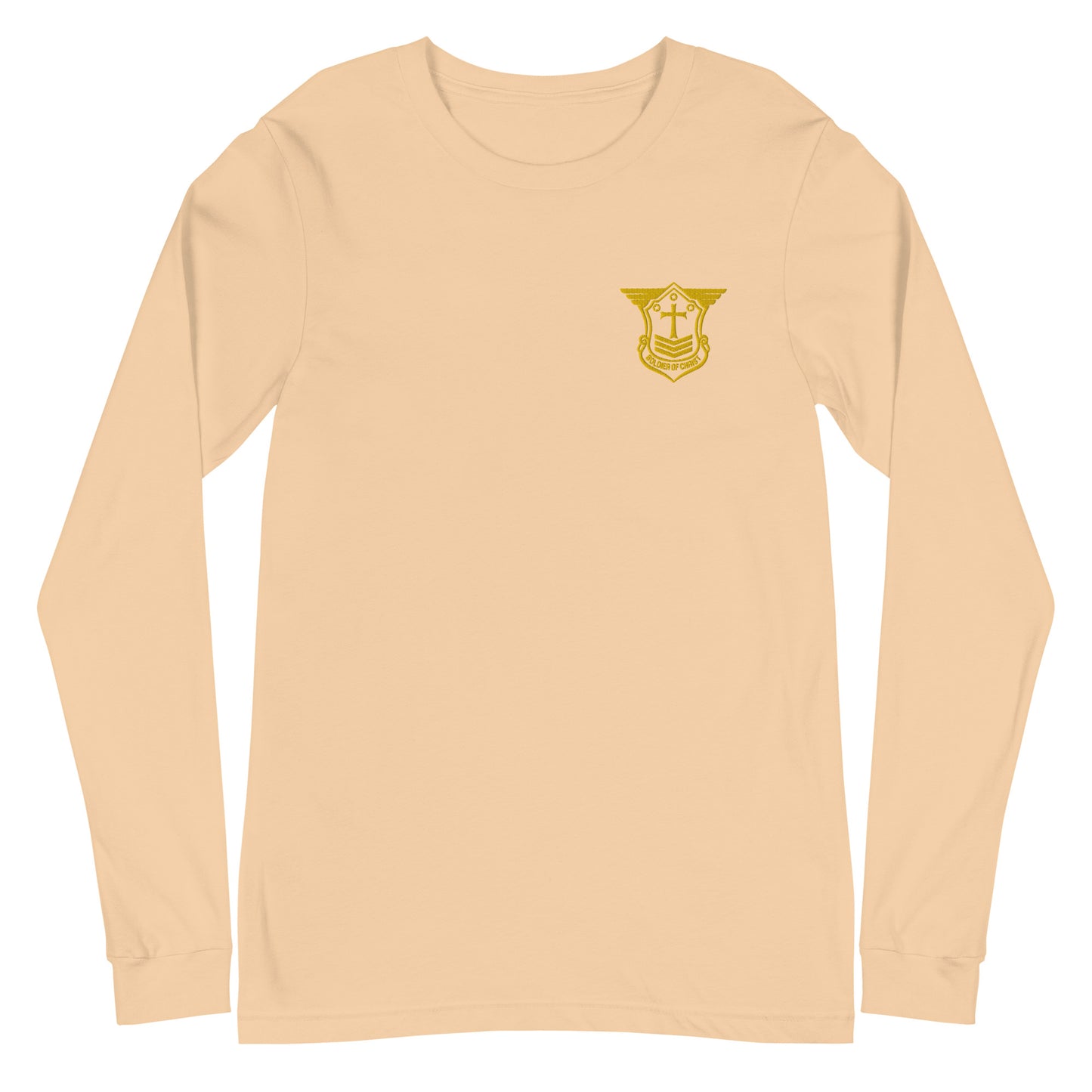 Unisex Long Sleeve T-Shirt with Gold Embroidered Soldier of Christ Emblem