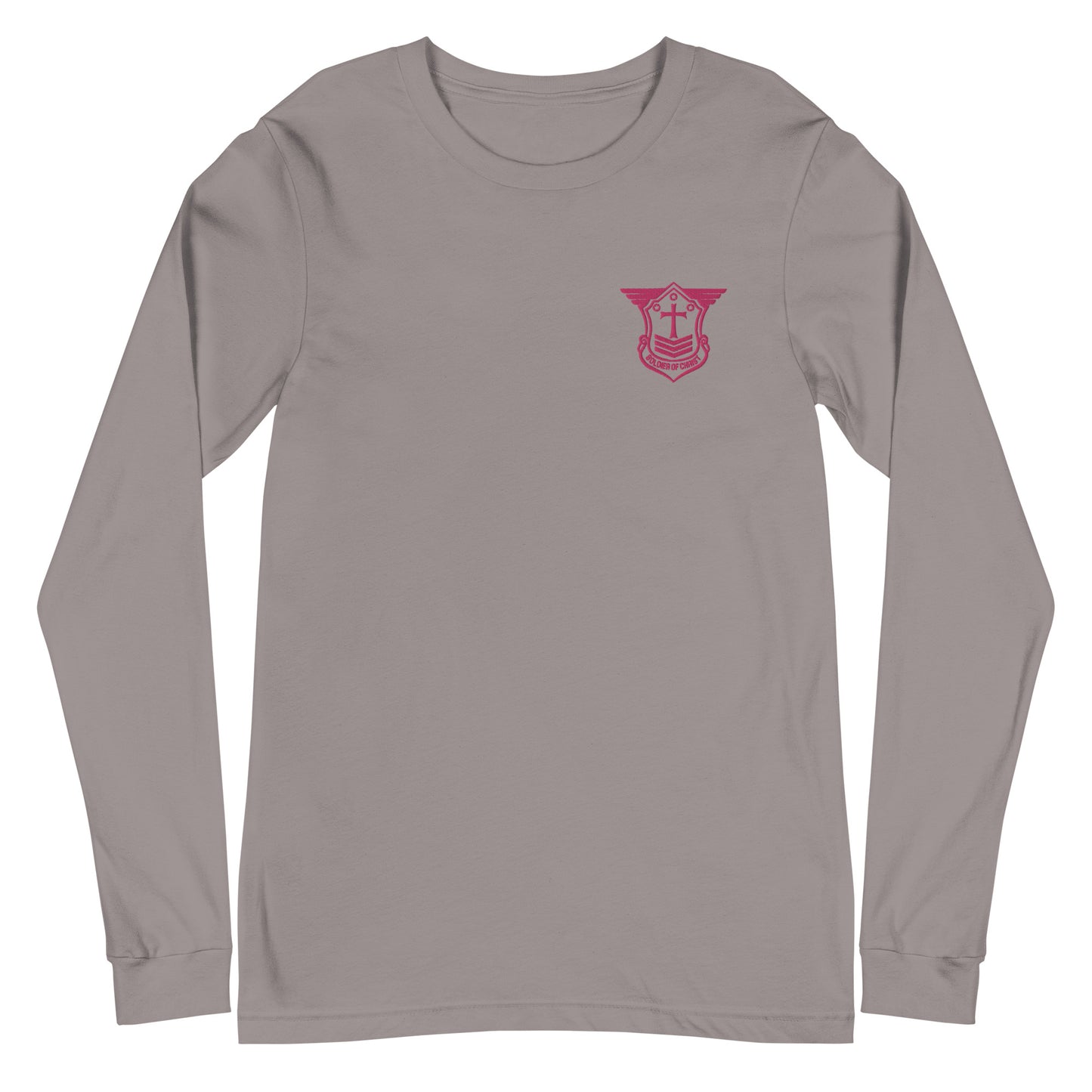 Unisex Long Sleeve T-Shirt with Flamingo Embroidered Soldier of Christ Emblem