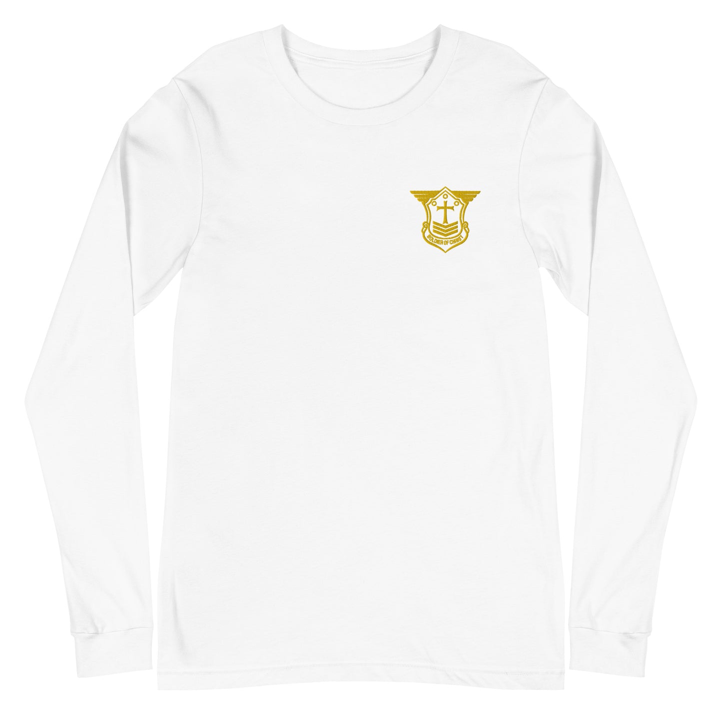 Unisex Long Sleeve T-Shirt with Gold Embroidered Soldier of Christ Emblem