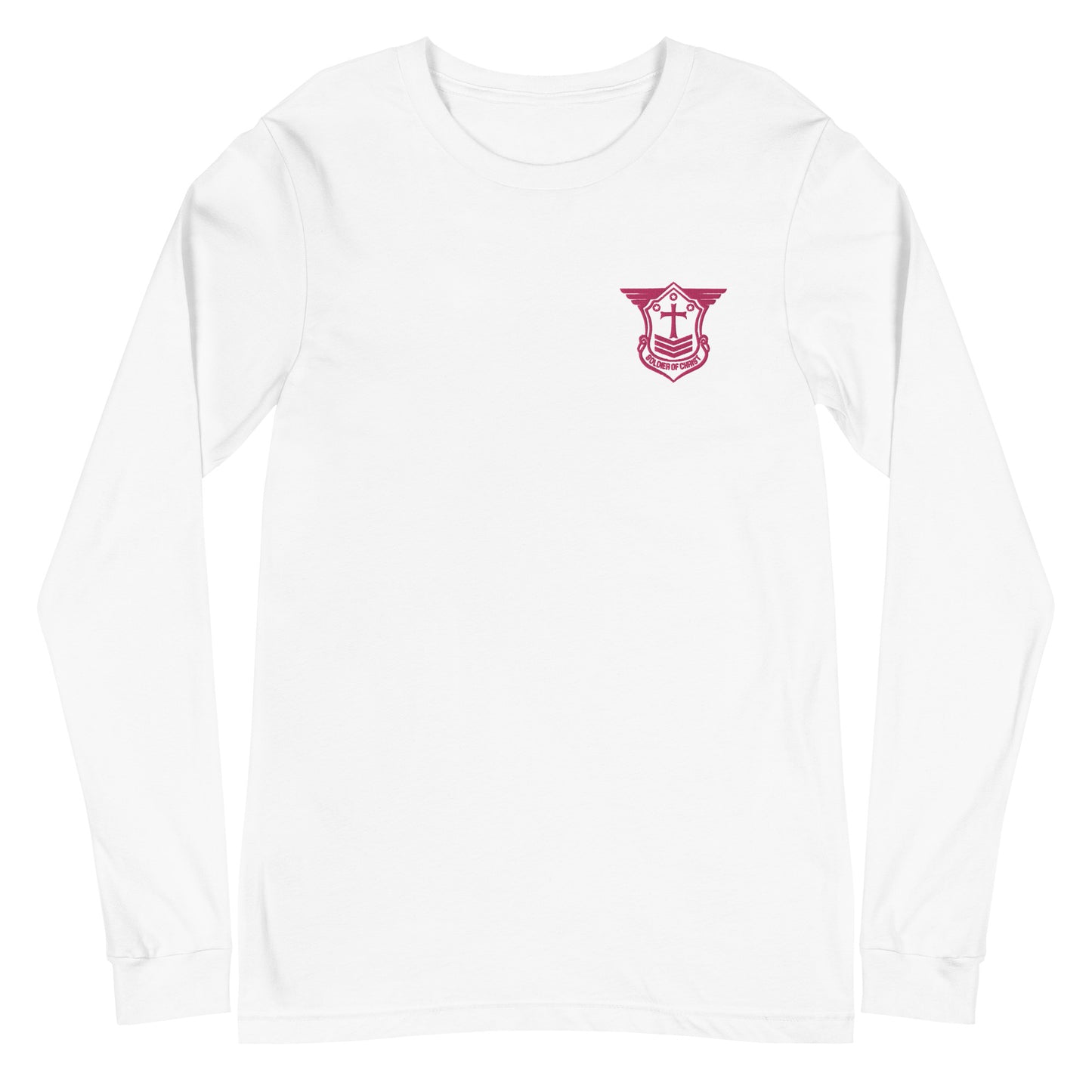 Unisex Long Sleeve T-Shirt with Flamingo Embroidered Soldier of Christ Emblem