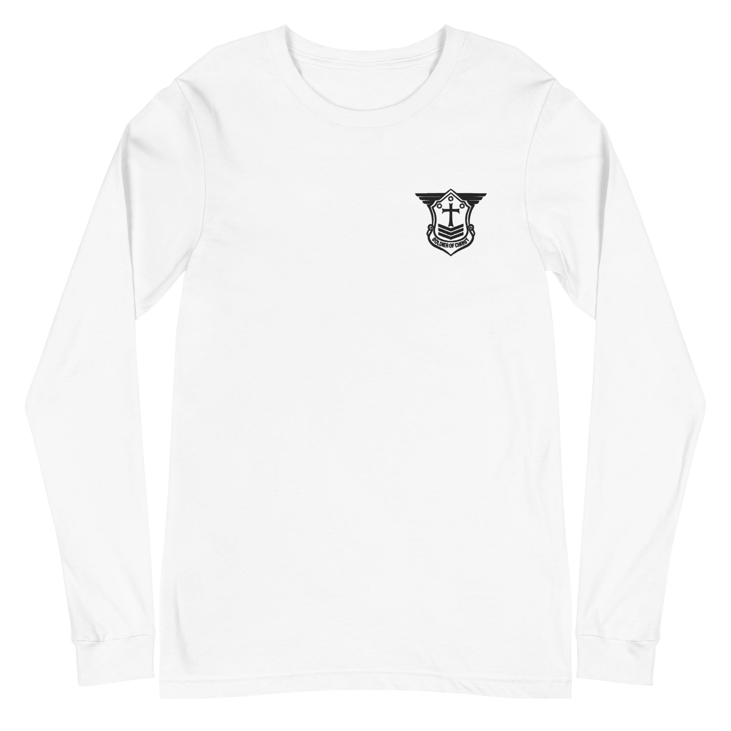 Unisex Long Sleeve T-Shirt with Black Embroidered Soldier of Christ Emblem