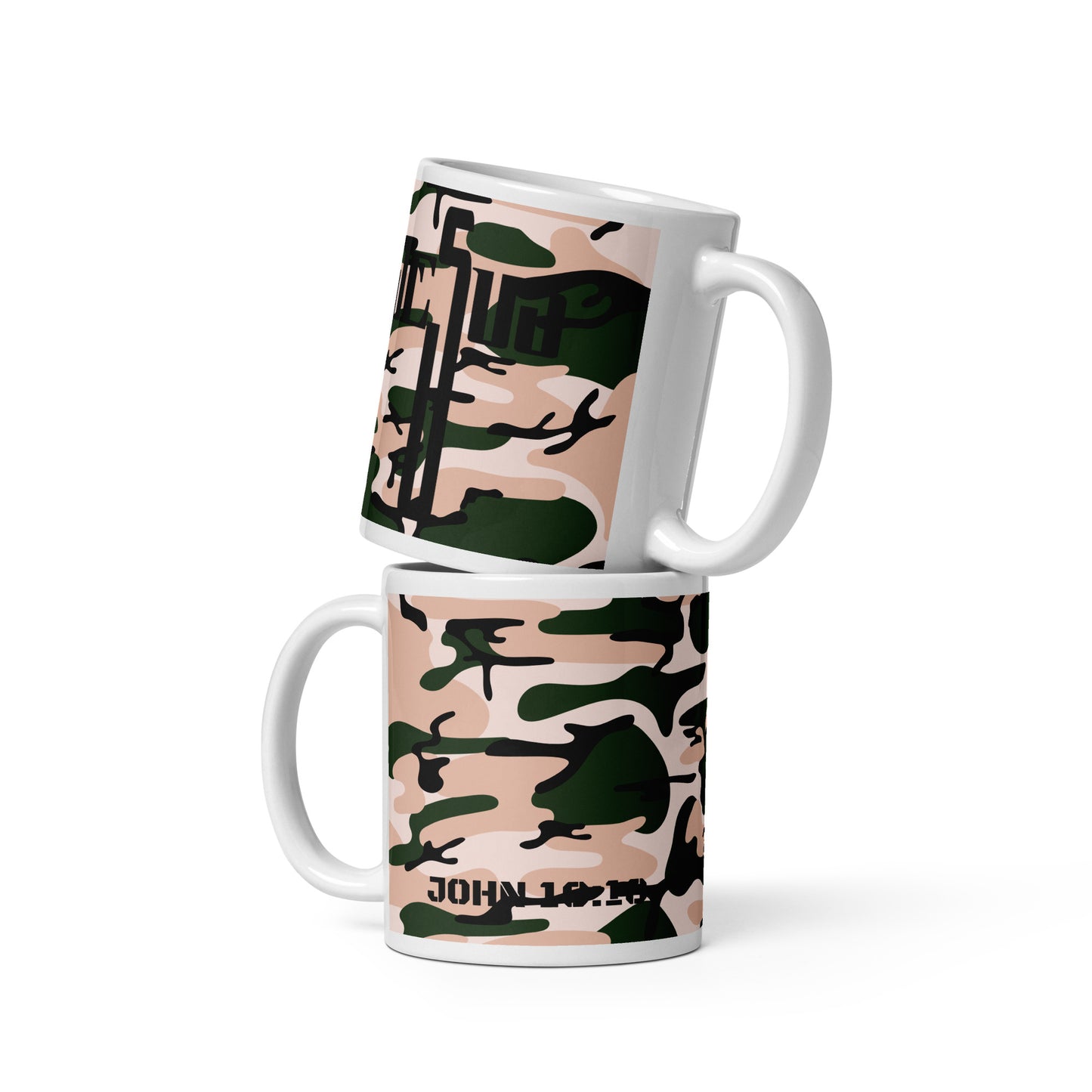 Jesus Cross Black Rose Pink Camo Glossy Mug