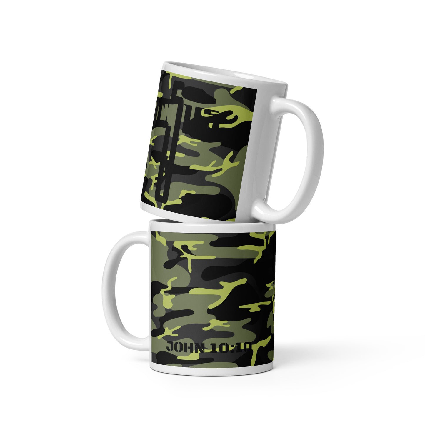 Jesus Cross Black Green Camo Glossy Mug