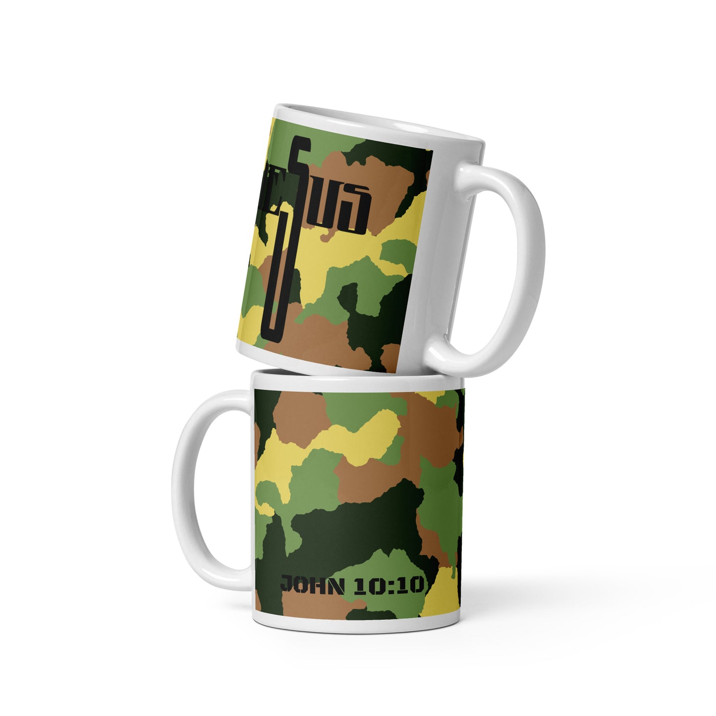 Jesus Cross Black Green Camo Multi-Color Glossy Mug