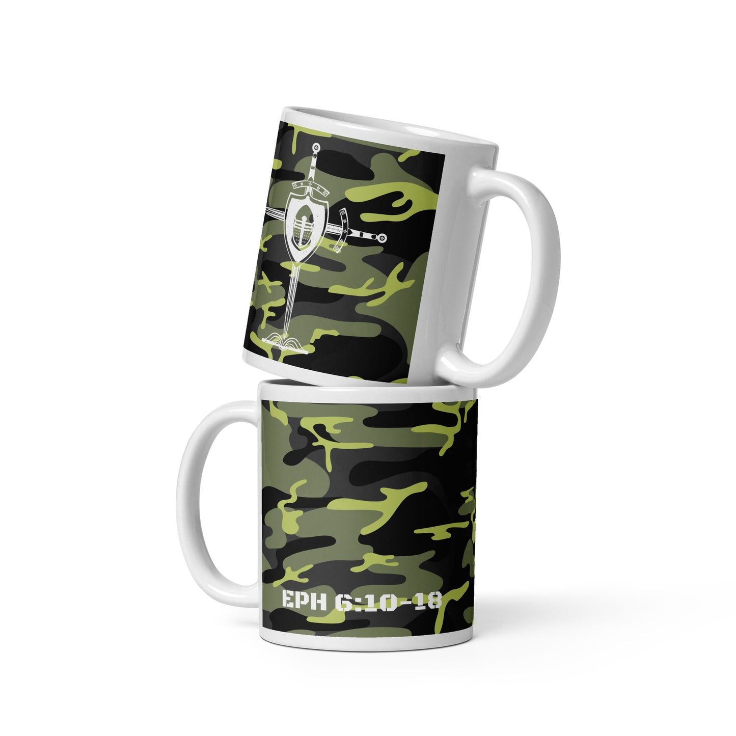 Armor of God White Green Camo Glossy Mug