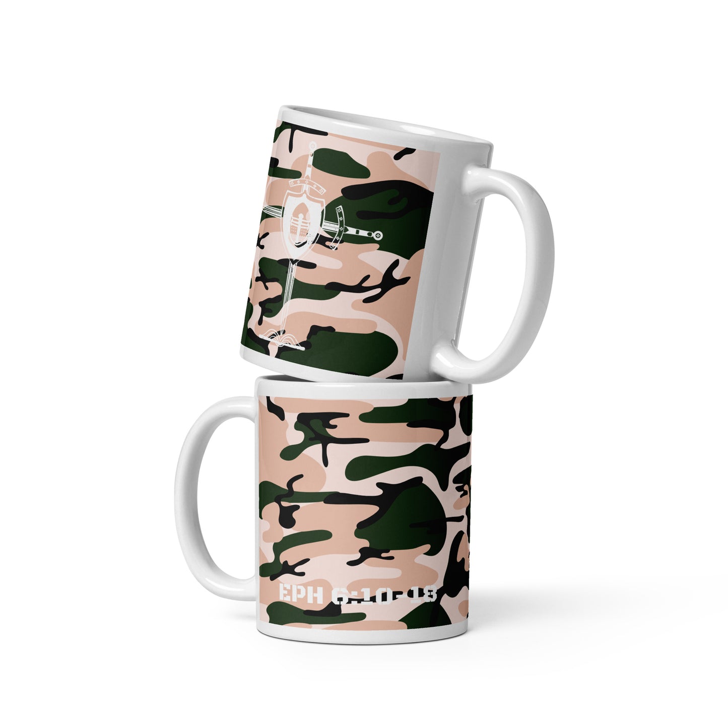 Armor of God White Rose Pink Camo Glossy Mug