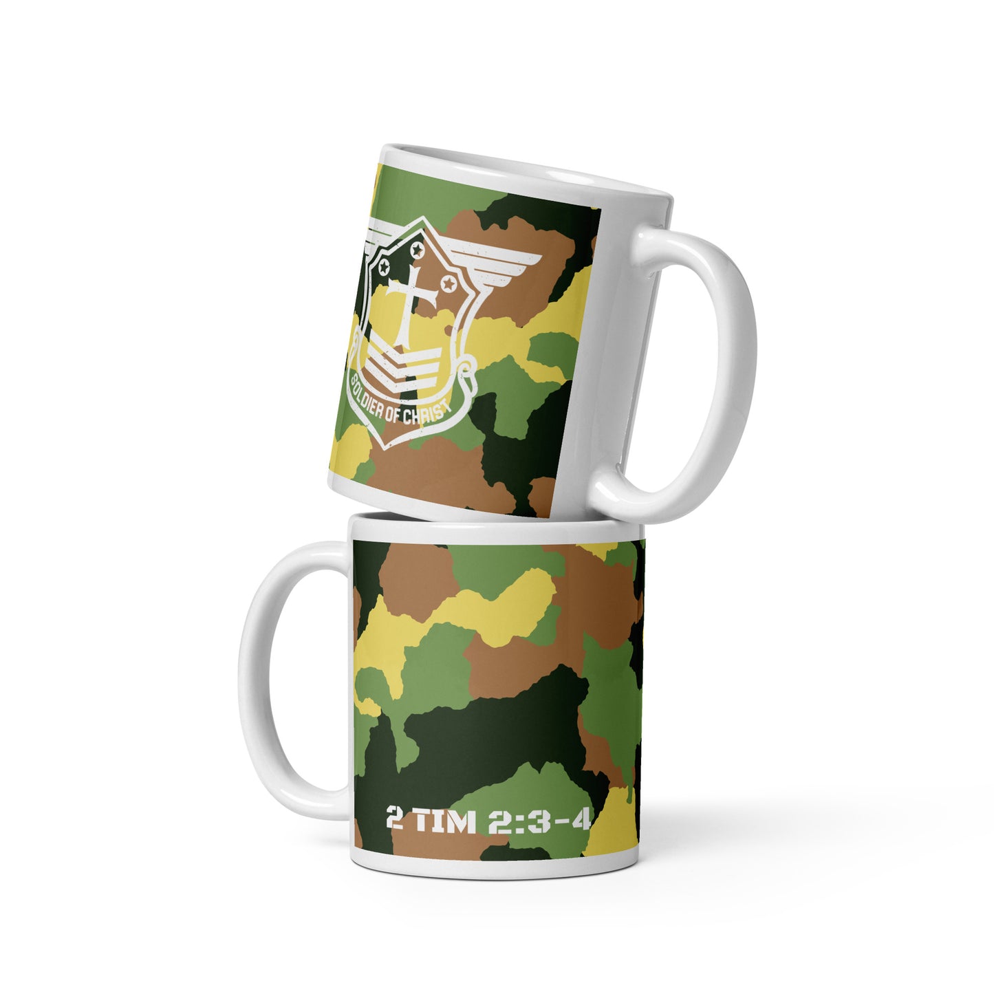 Soldier of Christ White Green Camo Multi-Color Glossy Mug