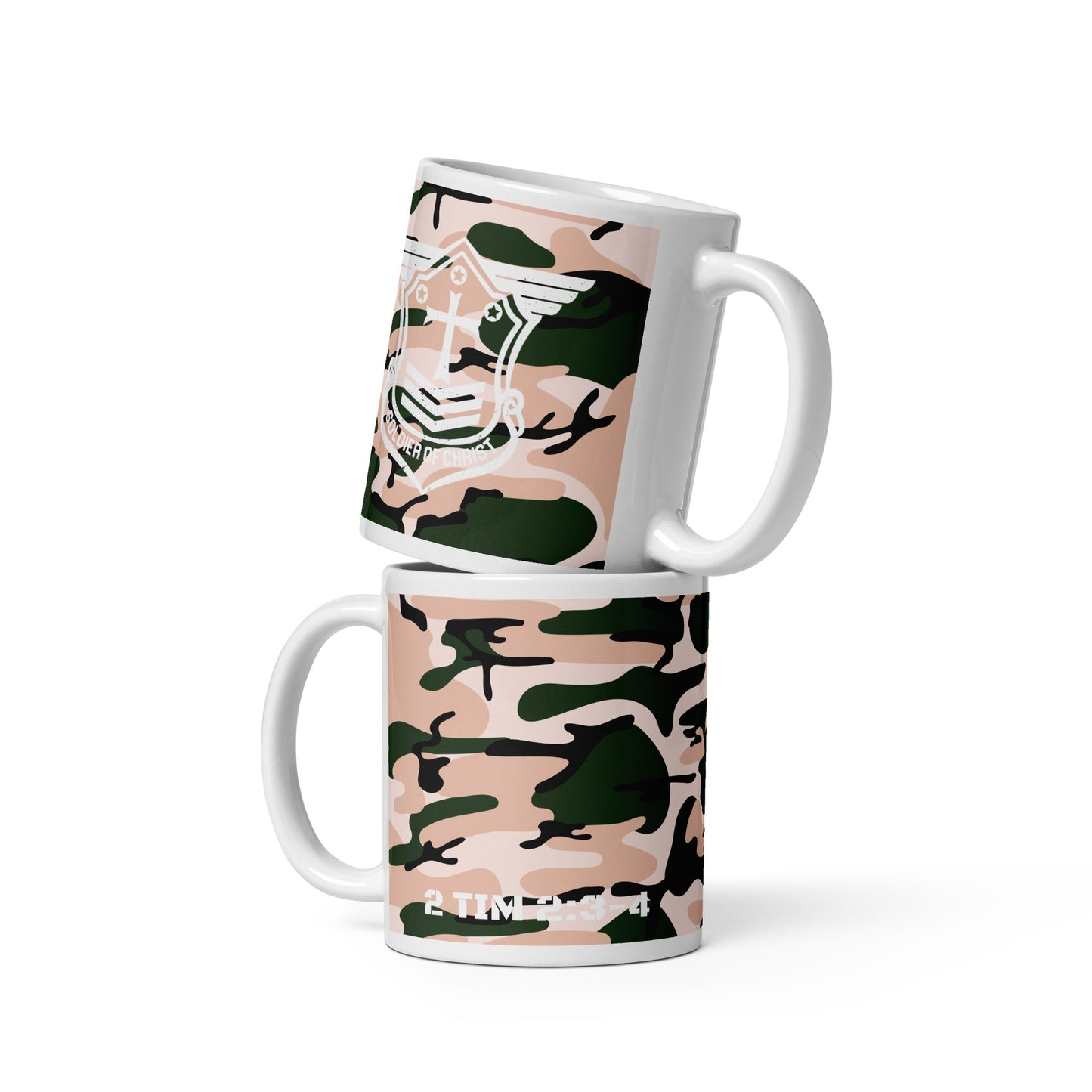 Soldier of Christ White Rose Pink Camo Glossy Mug