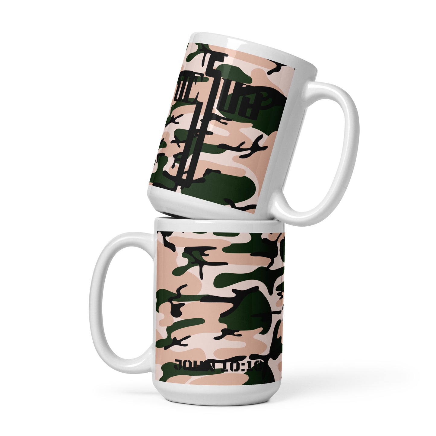 Jesus Cross Black Rose Pink Camo Glossy Mug