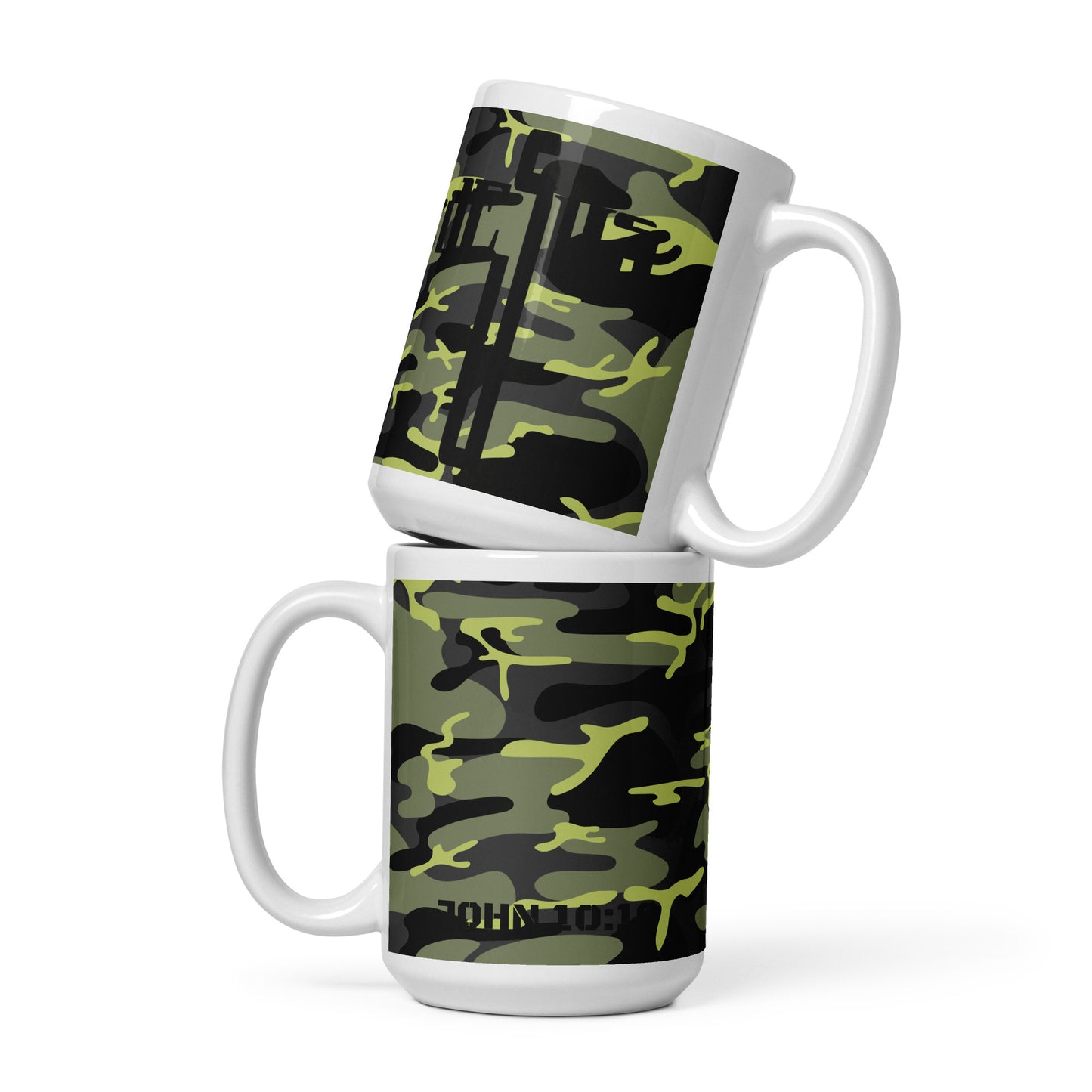 Jesus Cross Black Green Camo Glossy Mug