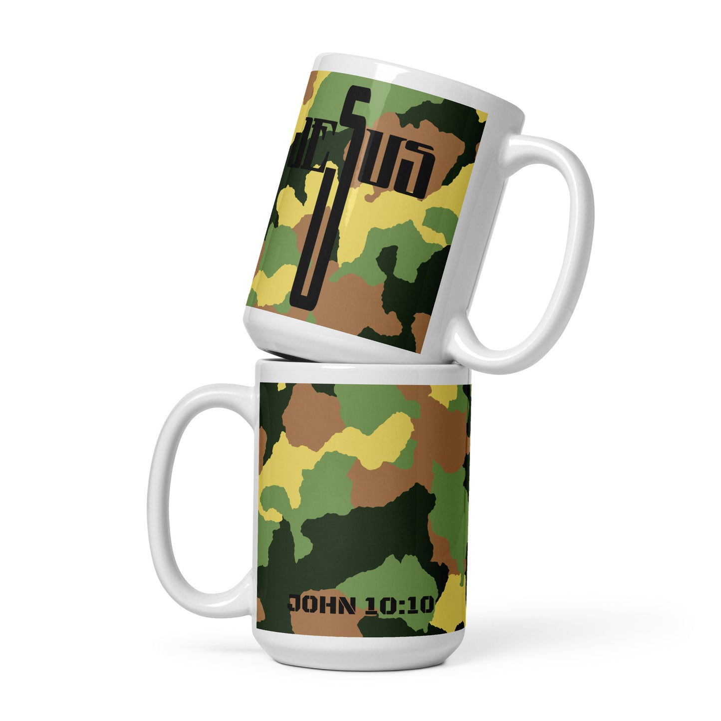 Jesus Cross Black Green Camo Multi-Color Glossy Mug