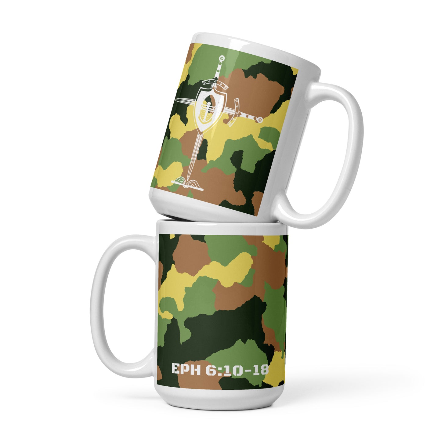 Armor of God White Green Camo Multi-Color Glossy Mug