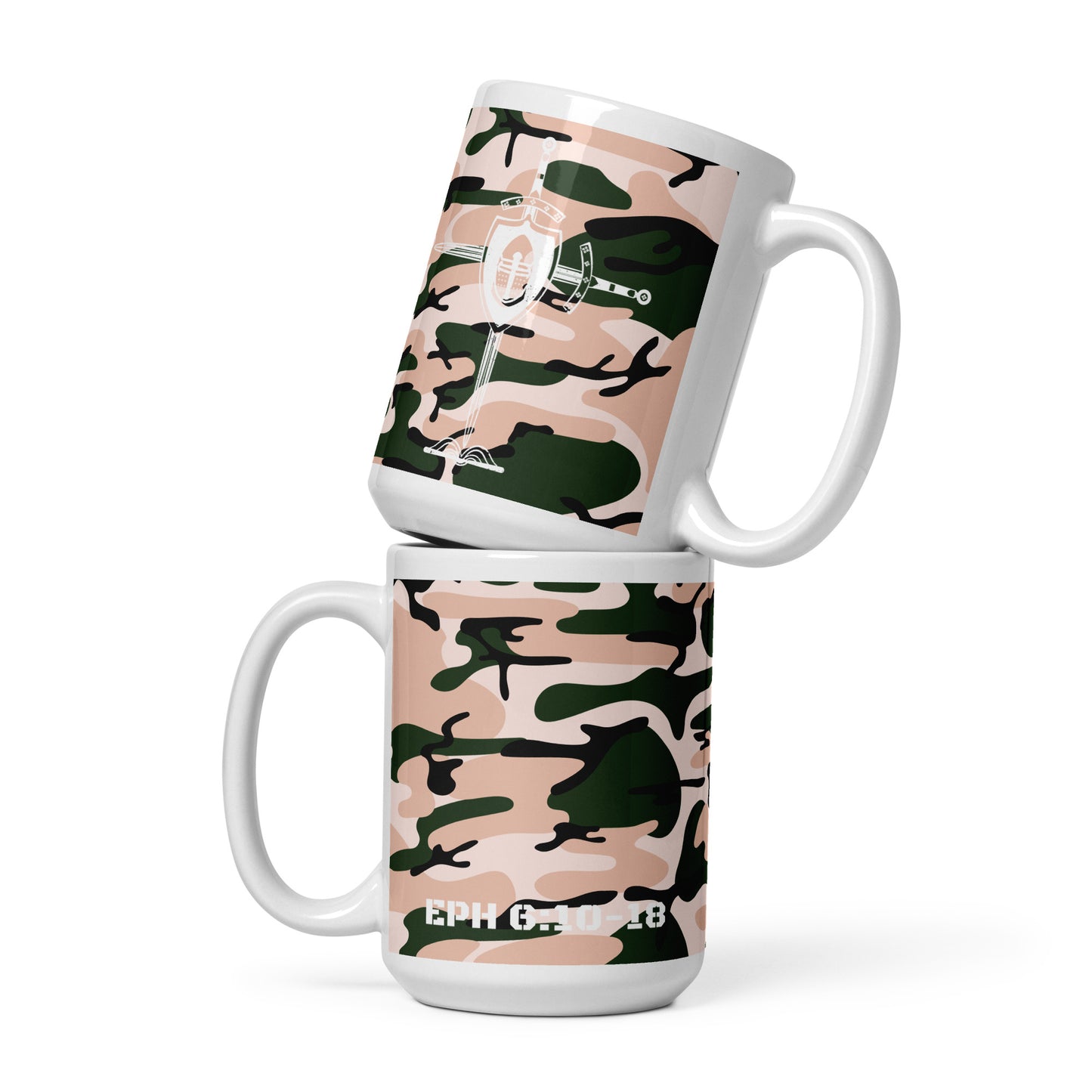 Armor of God White Rose Pink Camo Glossy Mug