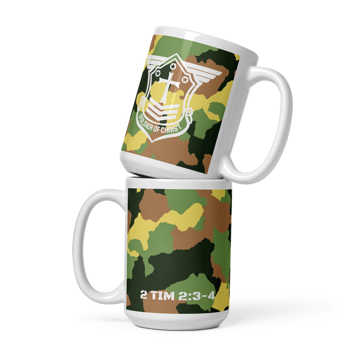 Soldier of Christ White Green Camo Multi-Color Glossy Mug