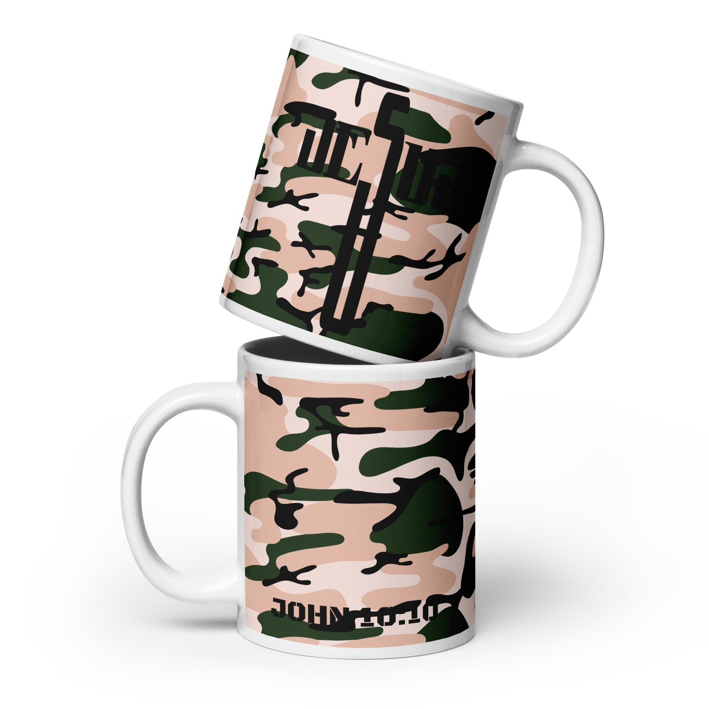 Jesus Cross Black Rose Pink Camo Glossy Mug