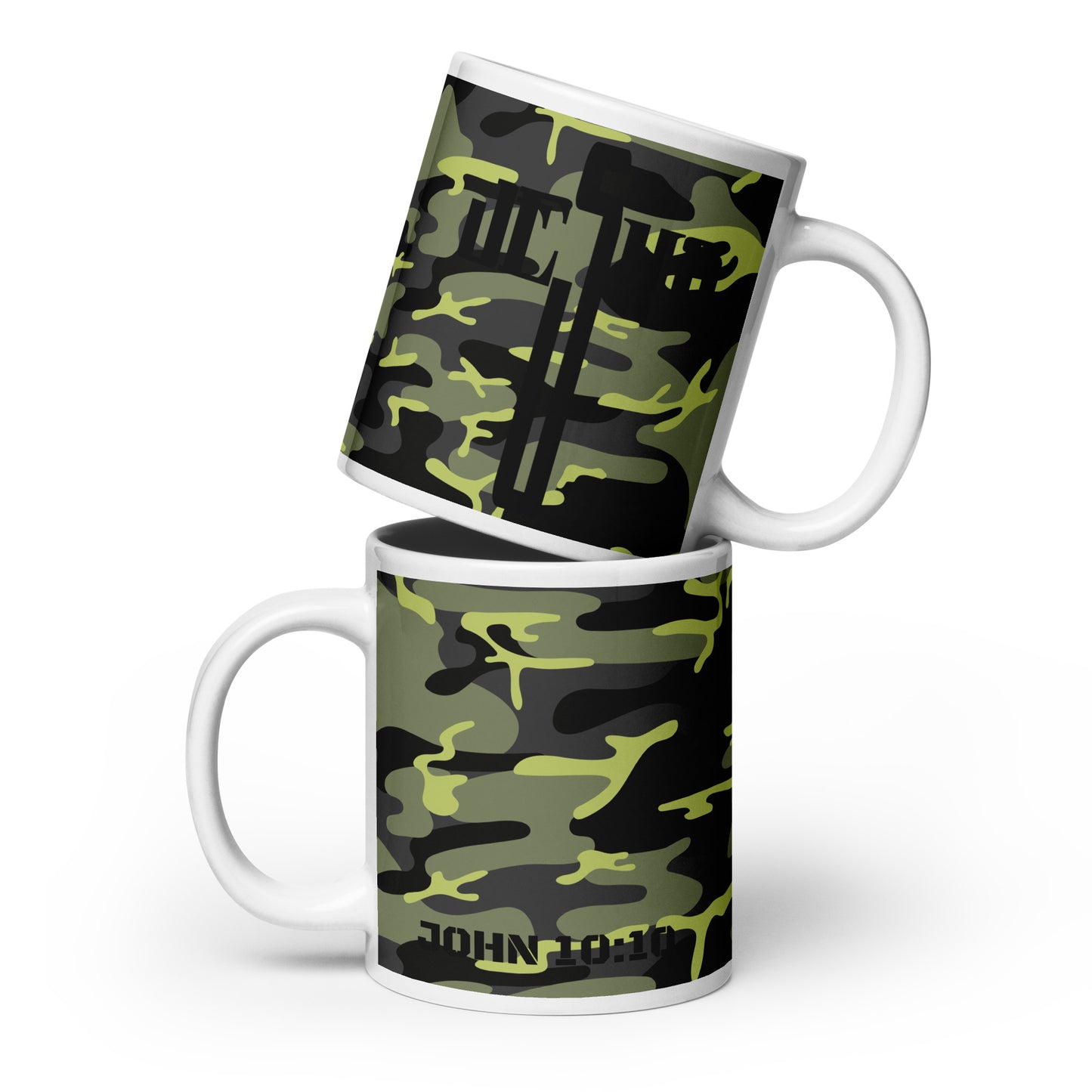 Jesus Cross Black Green Camo Glossy Mug