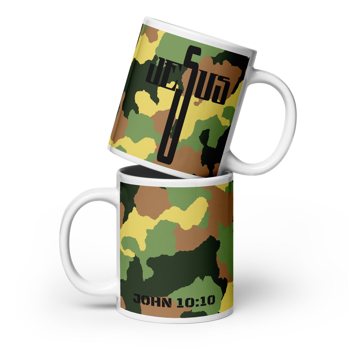 Jesus Cross Black Green Camo Multi-Color Glossy Mug