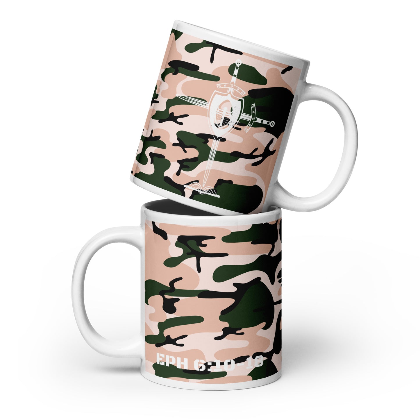 Armor of God White Rose Pink Camo Glossy Mug