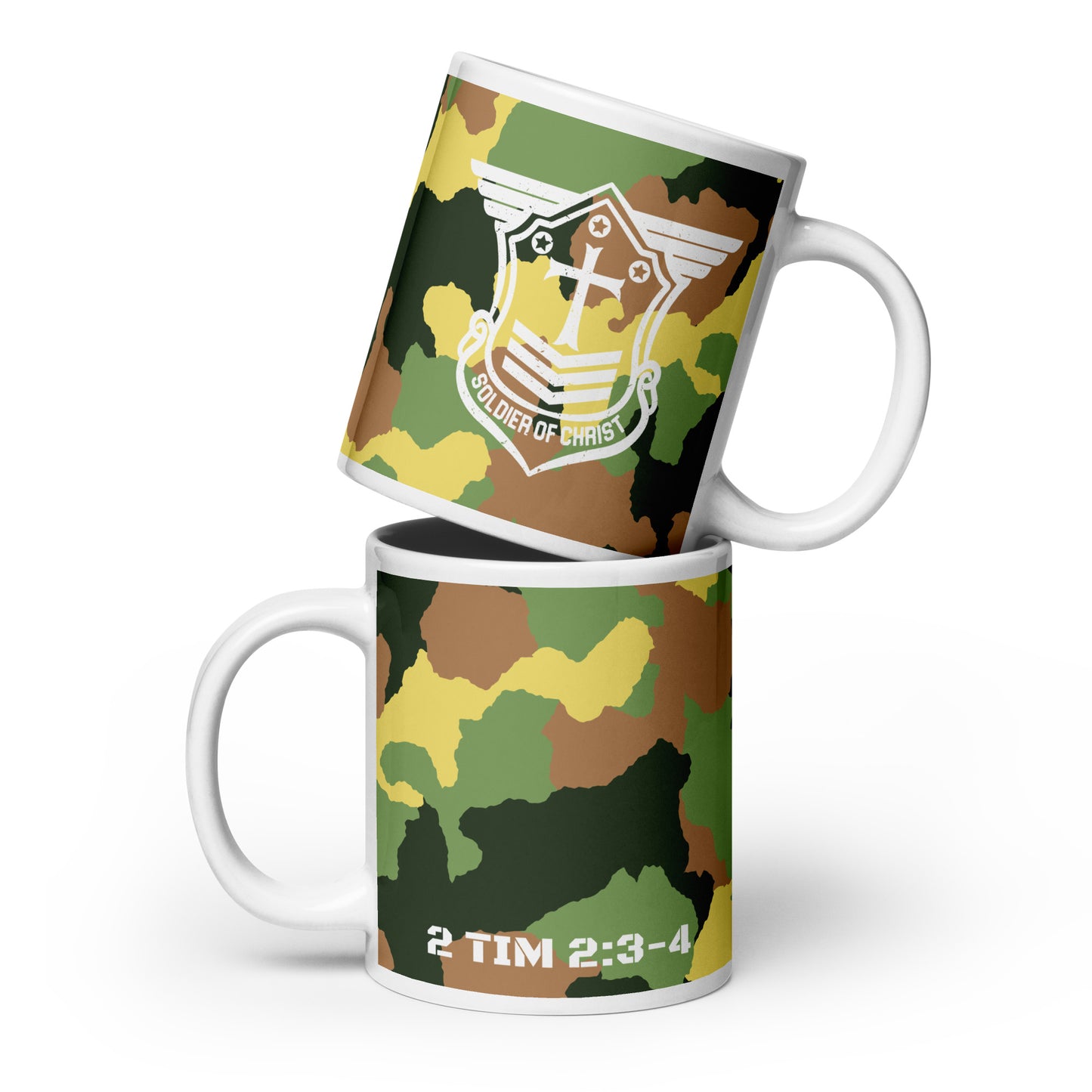 Soldier of Christ White Green Camo Multi-Color Glossy Mug