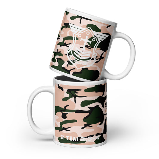 Soldier of Christ White Rose Pink Camo Glossy Mug