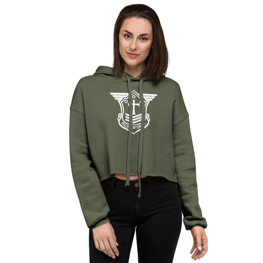 Crop Hoodie with White Soldier of Christ Emblem Front