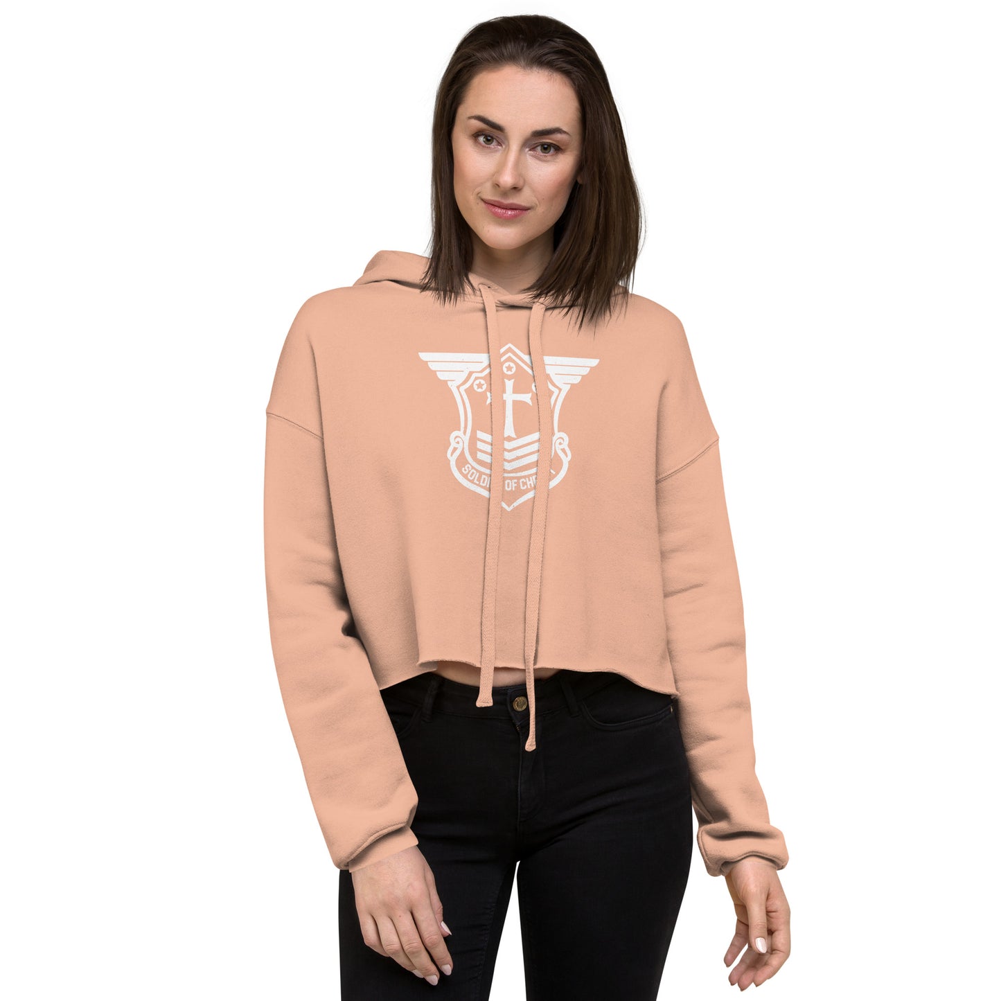 Crop Hoodie with White Soldier of Christ Emblem Front