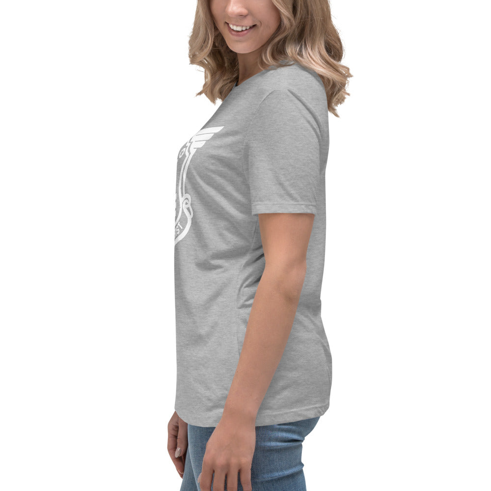 Women's Relaxed T-Shirt with White Soldier of Christ Emblem Front