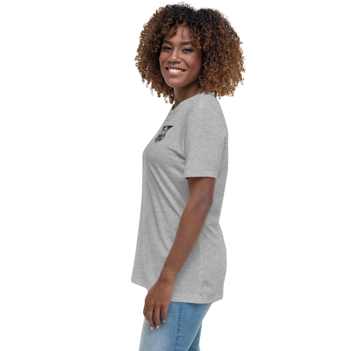 Women's Relaxed T-Shirt with Black Embroidered Soldier of Christ Emblem