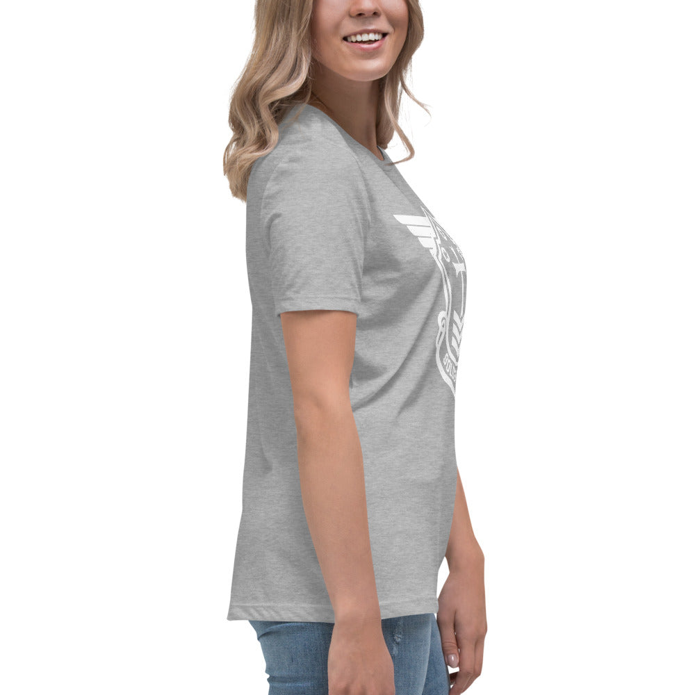 Women's Relaxed T-Shirt with White Soldier of Christ Emblem Front