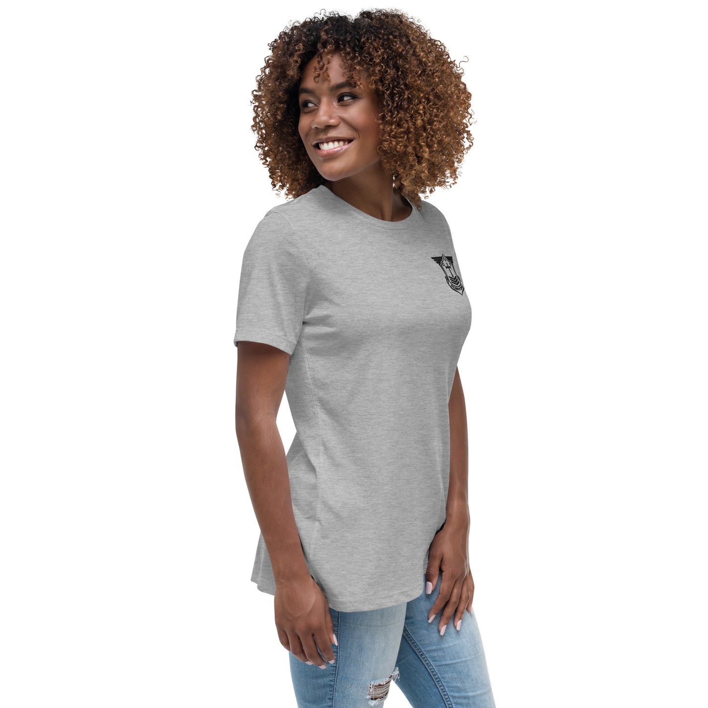 Women's Relaxed T-Shirt with Black Embroidered Soldier of Christ Emblem