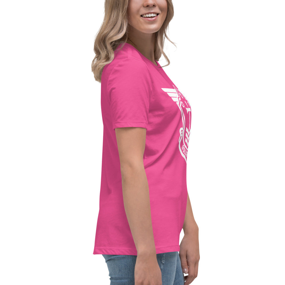 Women's Relaxed T-Shirt with White Soldier of Christ Emblem Front